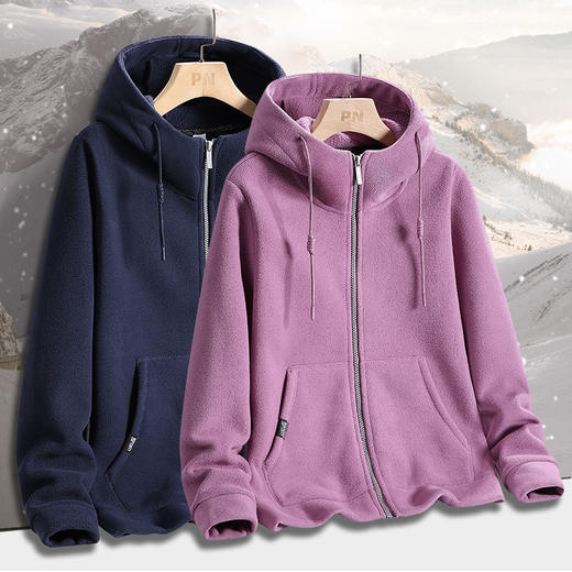 丁摩 U衣库同款加大码摇粒绒抓绒衣女冬季加绒加厚保暖连帽卫衣男女外套 5ZF-22713 商品图0