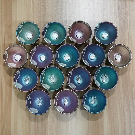 子佩集S990银【流光溢彩】茶具【HH008】纯银茶杯摆件莲花偏蓝2412 商品图3