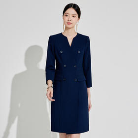 IWY/藏青色职业西装连衣裙女气质干练酒店前台接待商务工作服243017Q1