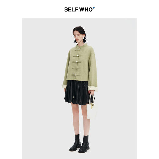 [姜妍同款]SELFWHO绵羊毛新中式大衣外套女25春季国风粉色短上衣 商品图2