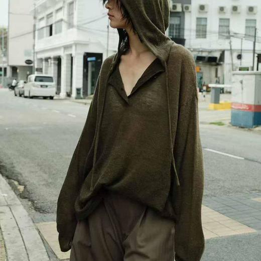 顺丰包邮41302洛诗琳宽松廓形羊驼毛休闲连帽针织罩衫810 商品图0