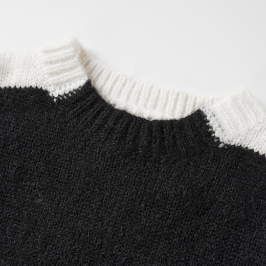 ROMI STUDIO 软糯羊驼毛黑白撞色圆领针织毛衣针织衫R29M117 商品图1