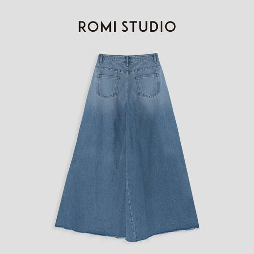 ROMI STUDIO“率性无限”100%棉高腰阔腿渐变毛边A字牛仔裤23AWN143 商品图1