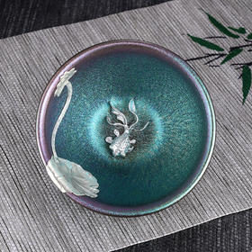 子佩集S990银【流光溢彩】茶具【HH008】纯银茶杯摆件金鱼偏蓝2412