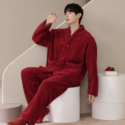 丁摩 珊瑚绒情侣睡衣秋冬款结婚新婚套装一男一女冬季本命年长袖家居服5ZF-9013 商品图5
