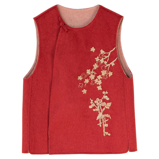 牧衣游原创 手工刺绣进口双面呢马夹新款红色喜庆年服马甲 休休客 商品图4