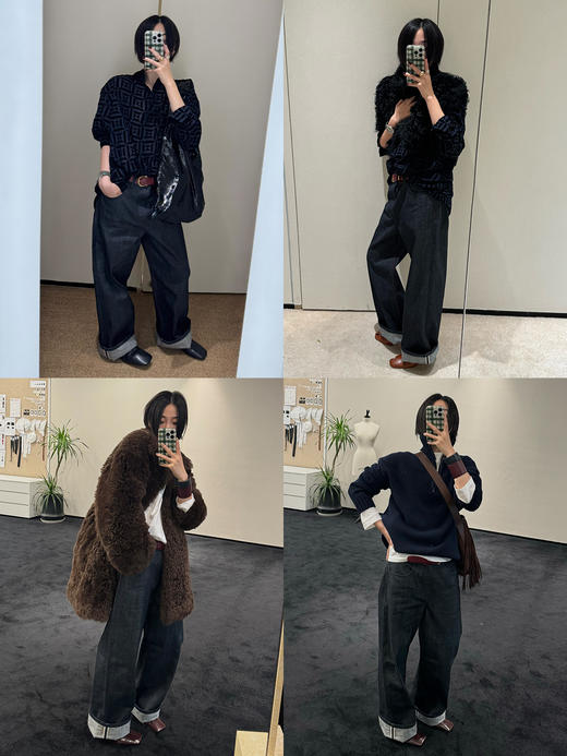 HIDEMI 甄选原色原浆赤耳单宁红线中低腰直筒微阔腿复古牛仔裤长裤 商品图1