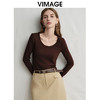 VIMAGE纬漫纪舒适柔软修身纯色长袖设计感T恤上衣春季新款V2313905 商品缩略图5