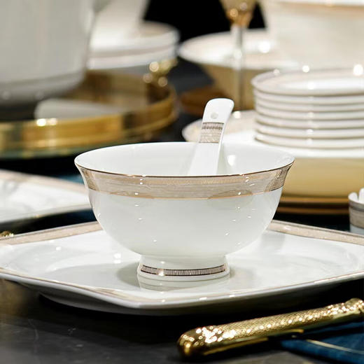 唐惠餐具整套50头欧式轻奢唐山骨瓷碗套装乔迁结婚送礼皮箱金色畅想 金色畅想50头 50头 商品图1