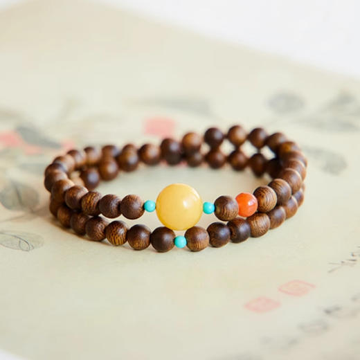 【经典】暖阳天然蜜蜡转运珠沉香木双圈手串6mm  南红绿松石天然蜜蜡手链带证书 商品图2