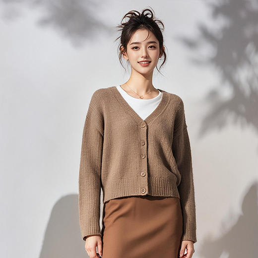 奢姿2025年春季新款大码女装复古慵懒风上衣胖妹妹V领毛衣外套9844355945 商品图2