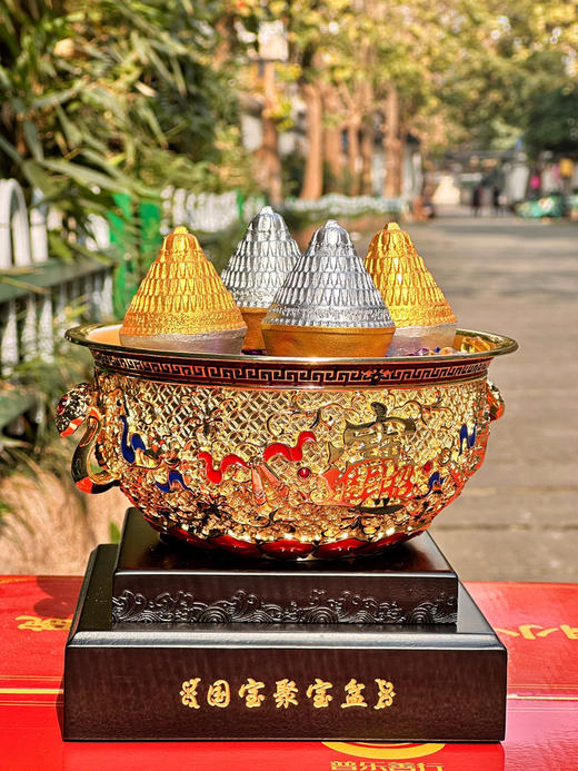 摆件聚宝盆镀金花丝镶嵌珐琅彩摆件送礼乔迁生日商务伴手礼聚宝盆大号摆件 商品图5