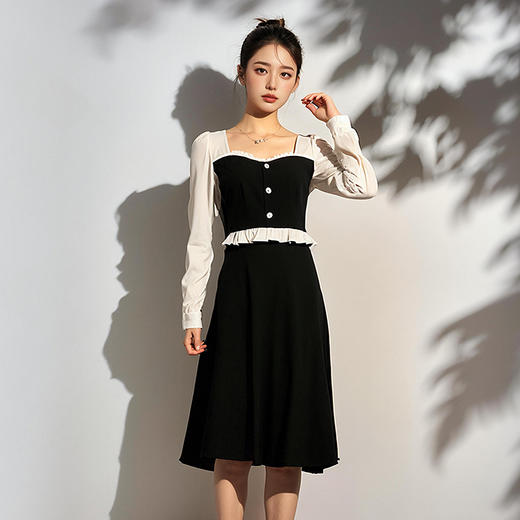 奢姿春季新款大码女装洋气法式裙子胖妹妹赫本风方领连衣裙9951820653 商品图2
