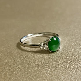 18K白金镶钻翡翠戒指/半珠7mm（圈口请备注留言）