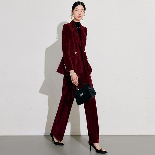 IWY/高端酒红色丝绒西装套装女公司年会主持正装气质上镜职业装1024CP038 商品图3