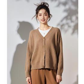 奢姿2025年春季新款大码女装复古慵懒风上衣胖妹妹V领毛衣外套9844355945