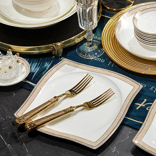 唐惠餐具整套50头欧式轻奢唐山骨瓷碗套装乔迁结婚送礼皮箱金色畅想 金色畅想50头 50头 商品图3