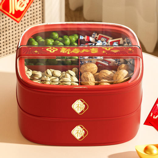 【福气满满❗️新年喜庆干果盘】一家人团聚，欢乐的气息瞬间浓郁！过年结婚收纳盒家用客厅的分格坚果盘瓜子零食摆放盘糖果盒春节蛇年年货 商品图1