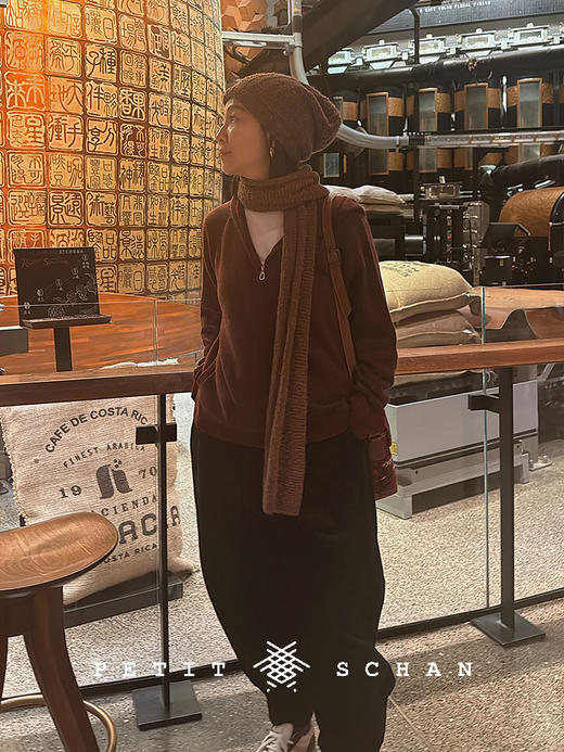 PETIT SCHAN小闪 CLO#709 Dark plum sauce 乌梅酱 纯山羊绒宽松拉链针织开衫 商品图4