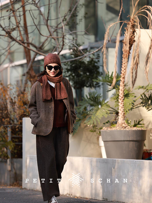 PETIT SCHAN小闪 CLO#709 Dark plum sauce 乌梅酱 纯山羊绒宽松拉链针织开衫 商品图3