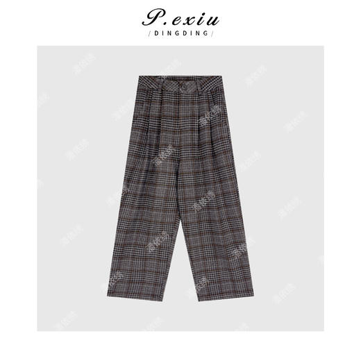 04-4潘依绣丁丁宠粉【即时温暖】磨绒慵懒风撞色格纹休闲裤 7089T 商品图1