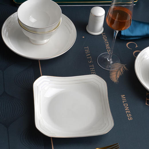 唐惠餐具整套唐山骨瓷碗盘餐具套装33头中式简约乔迁礼物皮箱包装彩虹 商品图3