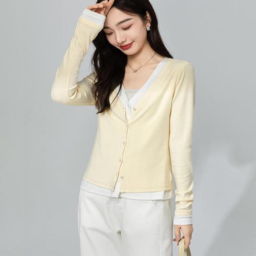 【高货xg】全新升级【铂金会员165/天猫229/差价64】(70648) 洛诗琳假两件针织上衣2025春季新款设计感V领针织开衫女 商品图1