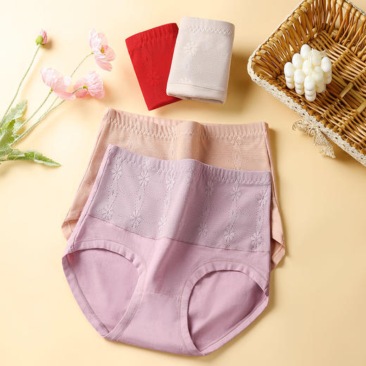 【大码高腰2条装】100%纯棉裆红色内裤女收腹全包臀亲肤舒适曼香大码内裤 商品图6