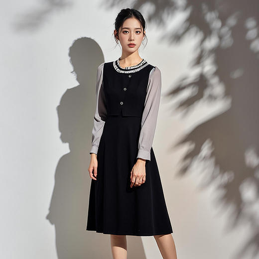 奢姿2025年春季新款大码女装织带圆领裙子胖妹妹温柔洋气连衣裙9951853103 商品图2