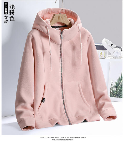 丁摩 U衣库同款加大码摇粒绒抓绒衣女冬季加绒加厚保暖连帽卫衣男女外套 5ZF-22713 商品图8