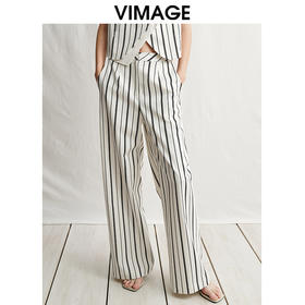 VIMAGE纬漫纪简约气质高级感高腰显瘦阔腿直筒休闲裤2025春季新款V2305902