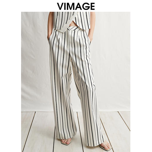 VIMAGE纬漫纪简约气质高级感高腰显瘦阔腿直筒休闲裤2025春季新款V2305902 商品图0