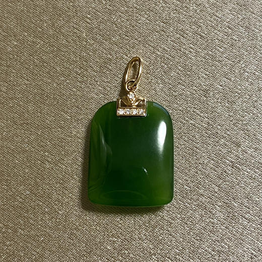 18K玫瑰金和田玉（碧玉）镶钻吊坠--玉锁/锁形14*17.5mm/菠菜绿 商品图0