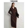 VIMAGE纬漫纪气质女神垂坠修身高腰显瘦深卡其连衣裙2025春季新款V2307920 商品缩略图1