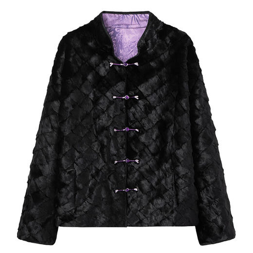 雀说国风中式盘扣水貂皮草外套女短款拼貂双面穿貂皮大衣冬季新款AL 商品图6