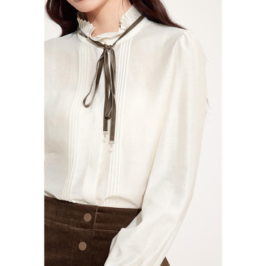 【积分换购不退货】【特惠不退货】诗凡黎法式衬衫2024秋新款木耳边领衬衣女3F9122181 商品图3