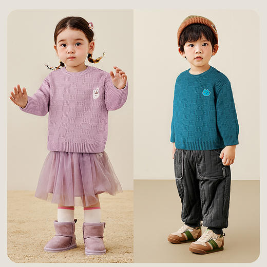 迷你巴拉男女童宝宝秋冬毛衫长袖百搭内搭萌趣提花软毛衣 商品图2