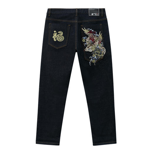 ONIARAI/鬼洗25春夏泥棒蓝福气莽莽绣花红布边牛仔裤男式 25N5401 商品图4