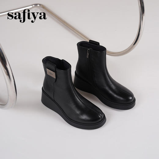Safiya/索菲娅2024冬季休闲圆头坡跟时尚百搭后拉链短踝靴 SF44116116 商品图5