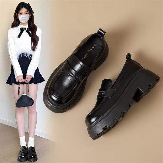 ZHR成熟圆头乐福鞋新款皮鞋2024新款黑色增高复古厚底英伦单鞋 商品图0