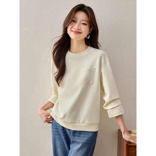 【年终特卖】熙世界熙世界轻中式提花粉色卫衣宽松休闲圆领套头上衣2025年春装新款 商品图3