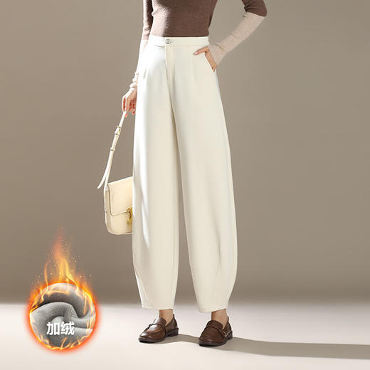 雀说高腰休闲季新款显瘦宽松大码黑色香蕉加绒长裤AL28619 商品图6