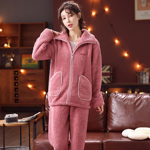 雀说新款情侣睡衣女秋冬季法兰绒睡衣加厚保暖牛奶绒可外穿家居服ALN001 商品图1
