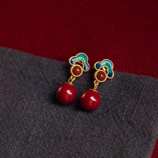 雀说祥云朱砂耳钉女高级感新中式国风古风耳坠AL 商品图5