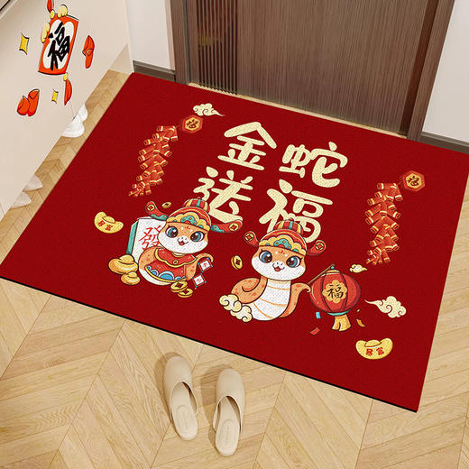 【金蛇贺岁！新年到！】2025年生肖门垫 蛇年水晶绒出入平安地垫 进门家用加厚蹭脚垫-QQ 商品图2