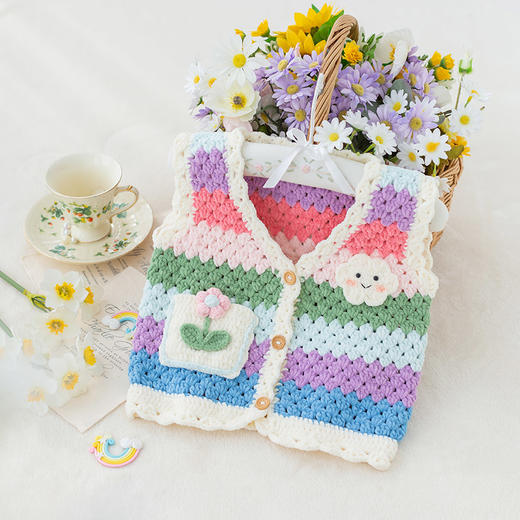 苏苏姐家彩虹马甲手工diy编织钩针背心彩色毛线团棉线材料包 商品图3