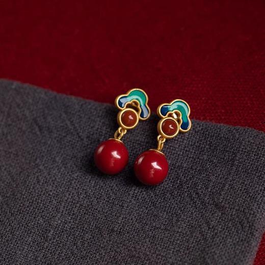 雀说祥云朱砂耳钉女高级感新中式国风古风耳坠AL 商品图2