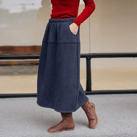 绽放旅行女装061朵/加厚棉摇粒绒全腰松紧加抽绳后开衩针织半身裙