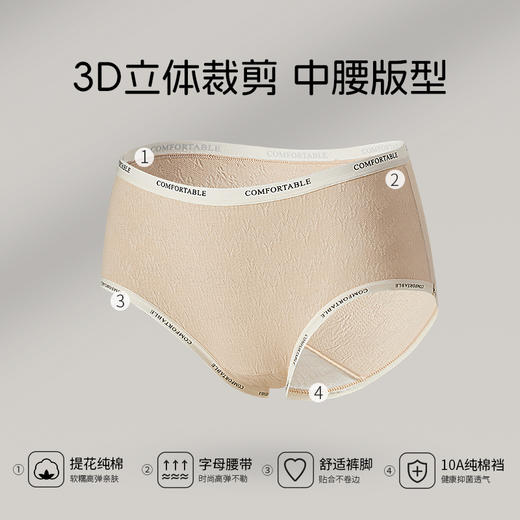 【7A抑菌】洁丽雅5条装中腰纯棉女士内裤裸感舒适三角内裤女纯棉 商品图3