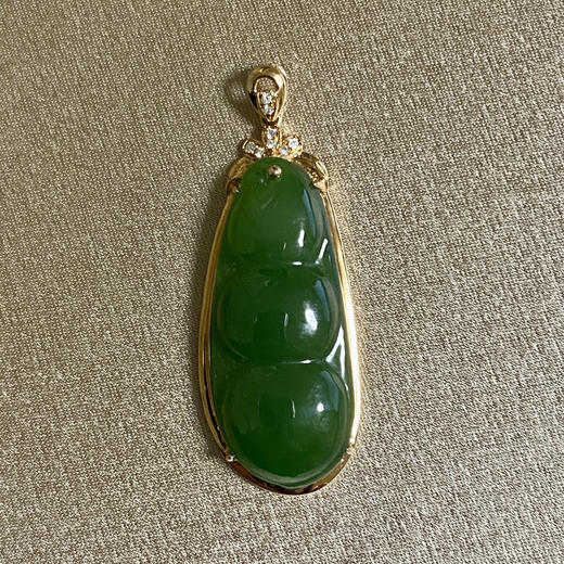 18K玫瑰金和田玉（碧玉）镶钻福豆吊坠/豆荚12*28mm/菠菜绿 商品图0